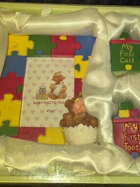 Rare 3-Piece Baby Keepsake Collection Photo Frame 1st Curl 1st Tooth Boxes Resin